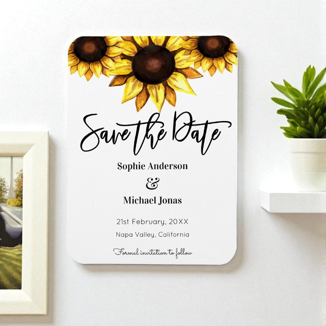 Save the Date Yellow White Sunflower Wedding Magnet (Creator Uploaded)