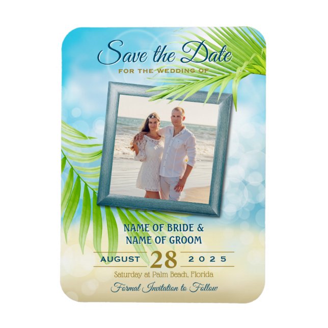 Save the Date Your Photo Beach Wedding Palm Leaves Magnet (Vertical)