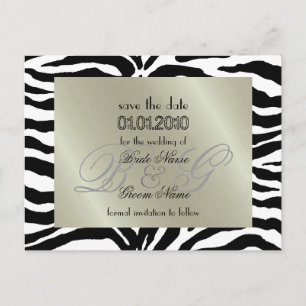 Save the Date, zebra + monogram Announcement Postcard