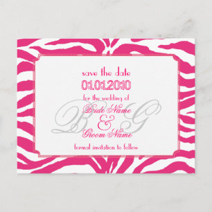 Save the Date, zebra + monogram Announcement Postcard