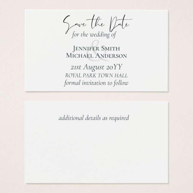 Save the Dates BARGAIN Classic White Wedding (Front & Back)