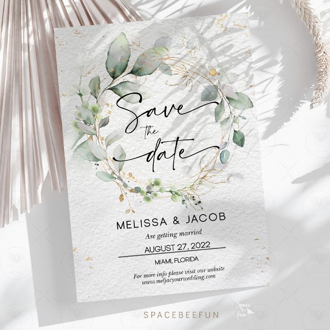 Save The dates card Wedding Floral Minimalist  (Save the date wedding card, minimalist green wedding, floral wedding stationery, eco-friendly weddin)