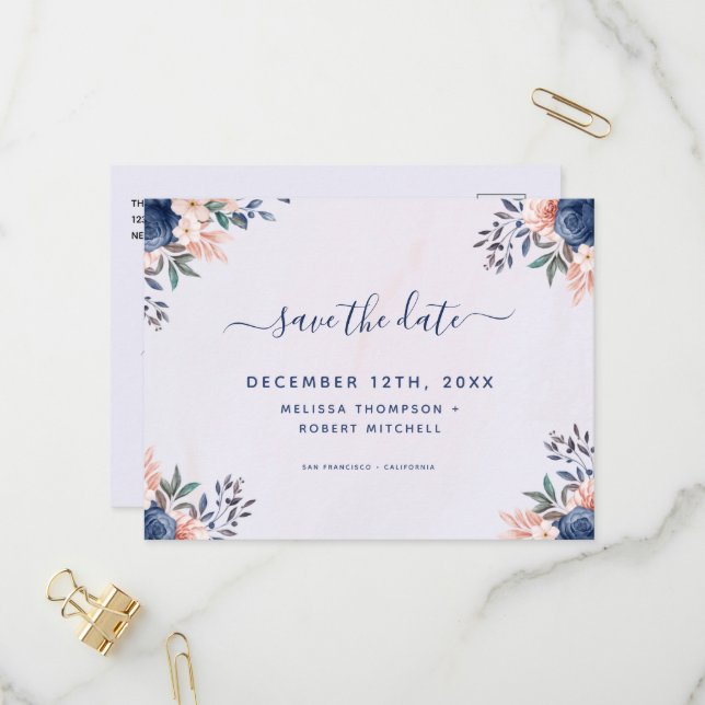 Save the Dates Summer Soft Pastel Floral Postcard (Front/Back In Situ)