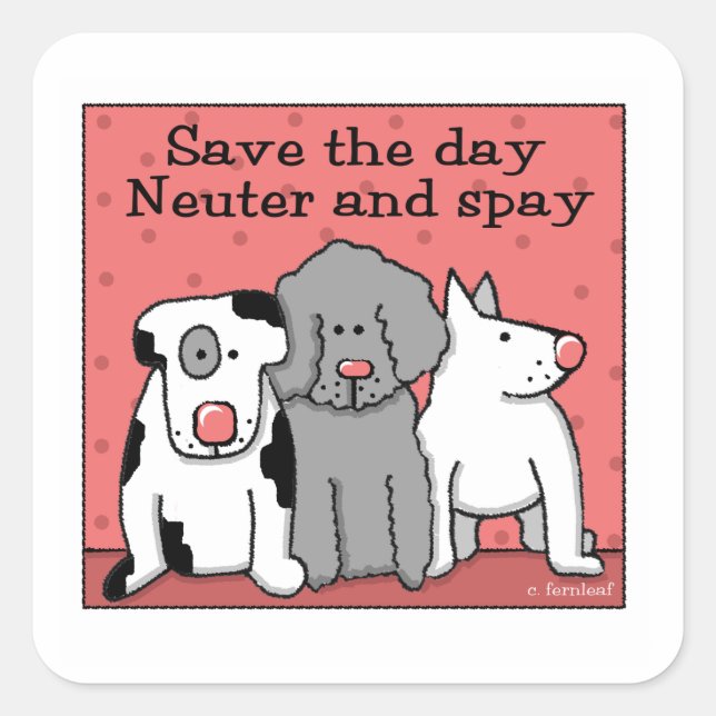Save the Day, Neuter and Spay Dogs Square Sticker (Front)