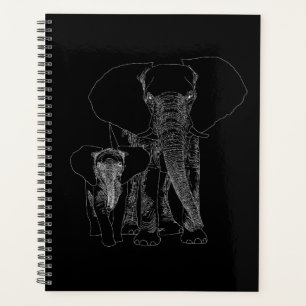 Save The Elephants Art Animal Lover BW Planner