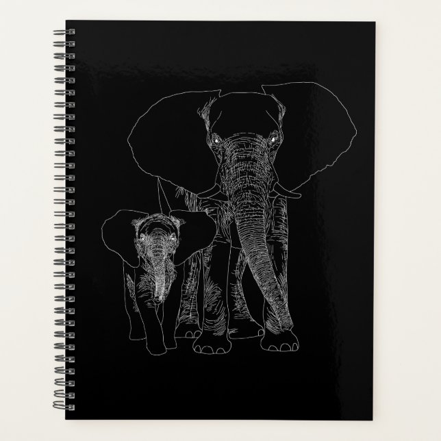 Save The Elephants Art Animal Lover BW Planner (Front)