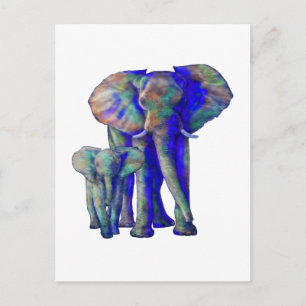 Save The Elephants Art Animal Lover Mama and Baby Postcard