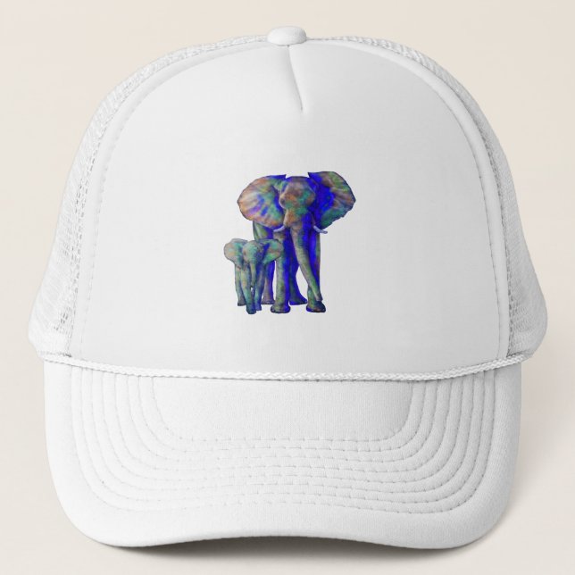 Save The Elephants Art Animal Lover Mama and Baby Trucker Hat (Front)