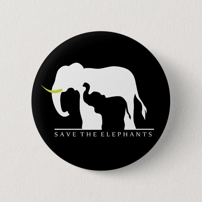 Save the Elephants (black) 6 Cm Round Badge (Front)