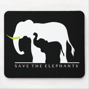 Save the Elephants (black) Mouse Mat