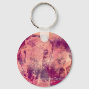Save the Elephants Digital Art Grunge Key Ring