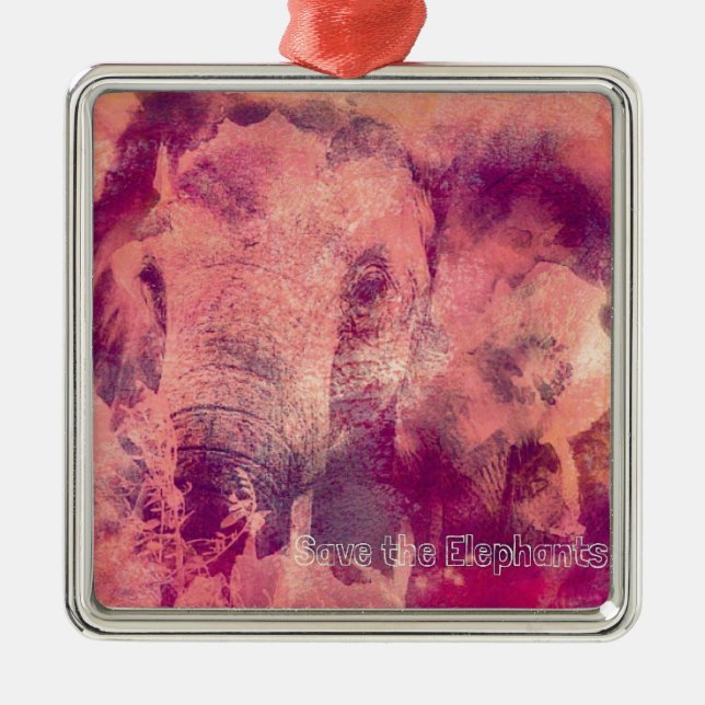 Save the Elephants Digital Art Grunge Metal Tree Decoration (Front)