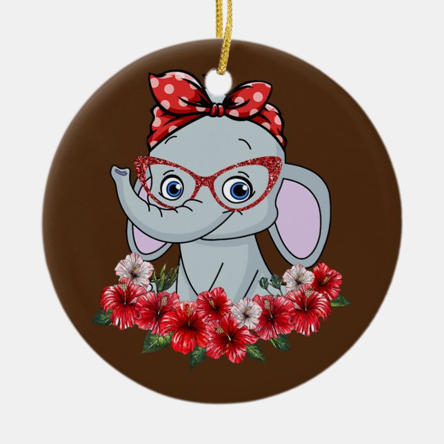 Save The Elephants Elephant Mum Red Bow Woman  Ceramic Tree Decoration (Front)