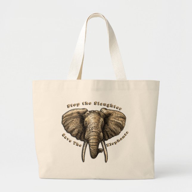 Save the Elephants Graphic Large Tote Bag (Front)