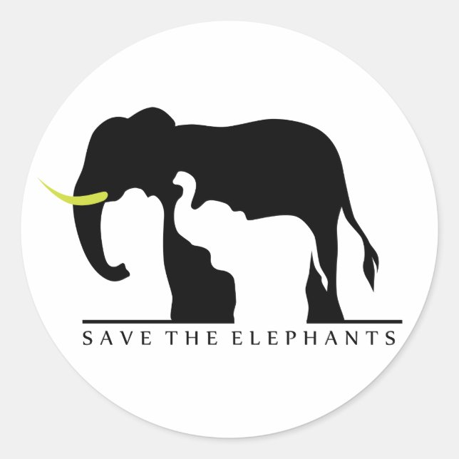 Save the Elephants (white) Classic Round Sticker (Front)