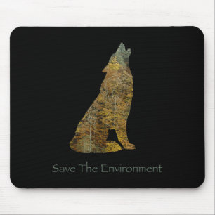 Save The Environment Wolf Silhouette Environmental Mouse Mat