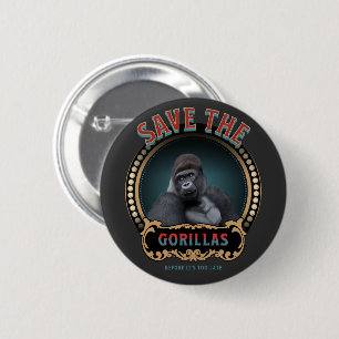Save The Gorillas Endangered Species 6 Cm Round Badge