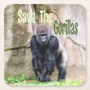 Save The Gorillas Square Paper Coaster