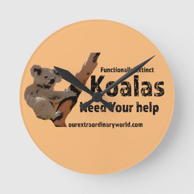 Save the Koalas Round Clock (Front)