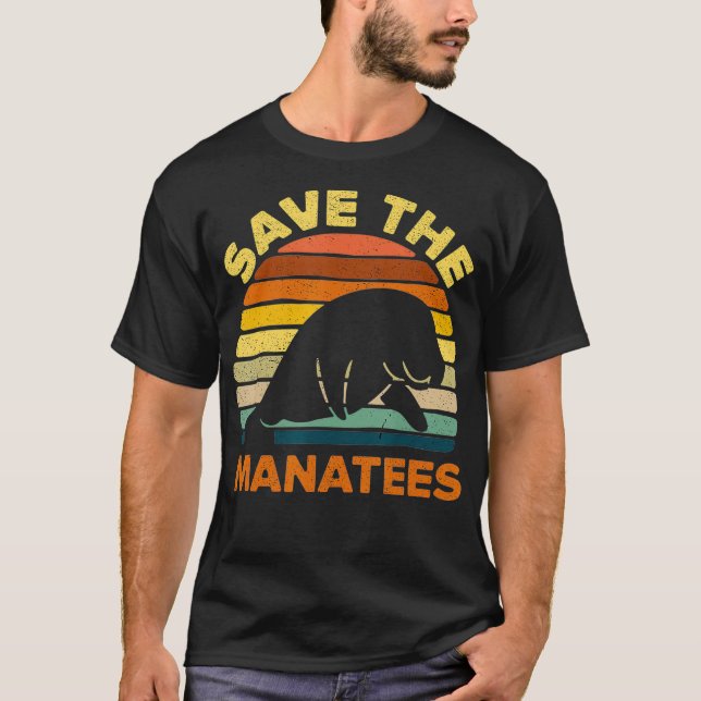 Save The Manatees Chubby  Retro Vintage  Gift Tee  (Front)