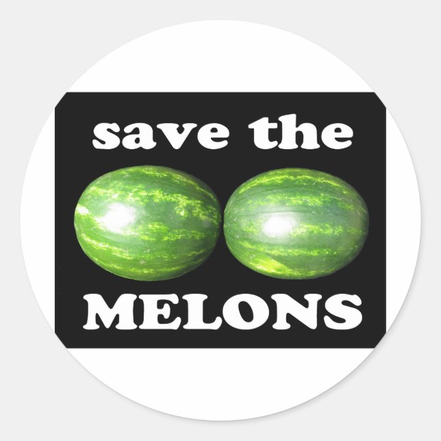 save the melons on black classic round sticker (Front)