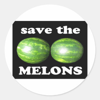 save the melons on black classic round sticker