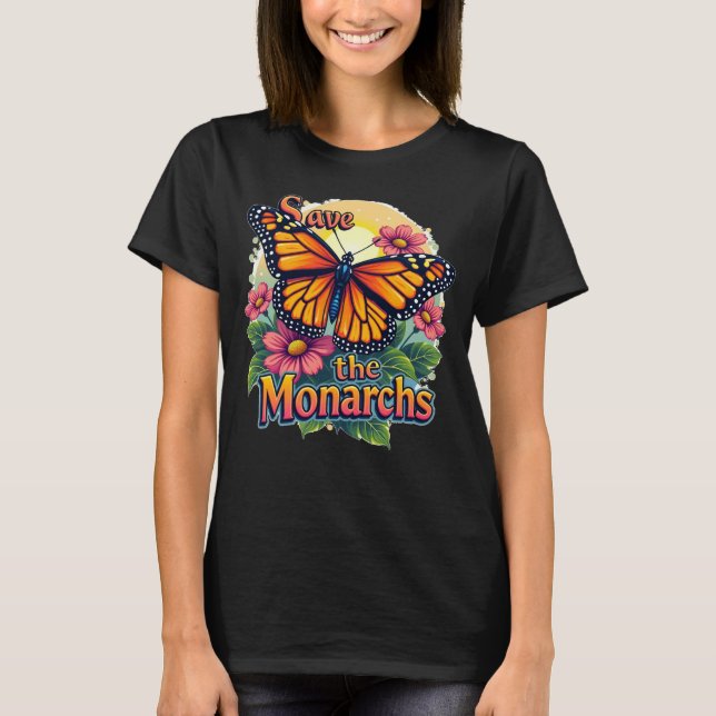 Save the Monarchs Butterfly Women's Floral T-Shirt (Front)