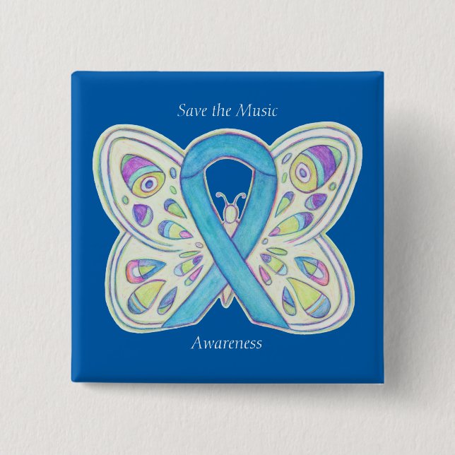 Save the Music Blue Butterfly Awareness Ribbon Pin (Front)
