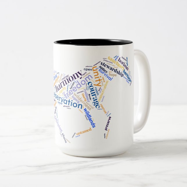 Save The Mustangs Galloping Horse Two-Tone Coffee Mug (Front Right)