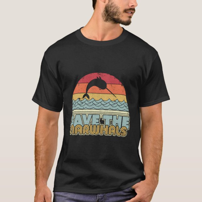 Save The Narwhals Retro Narwhal T-Shirt (Front)