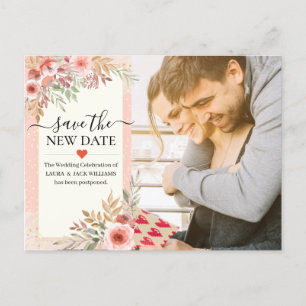 Save the New Date Chic Wedding Postponement Photo Announcement Postcard