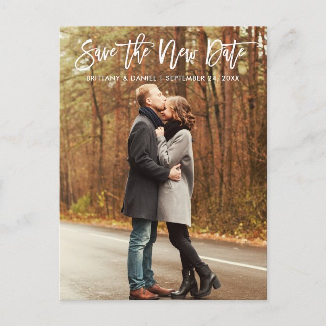 Save The New Date Modern Brush Script Postcard (Front)