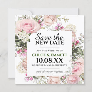 Save the New Date Pink Floral Wedding Announcement