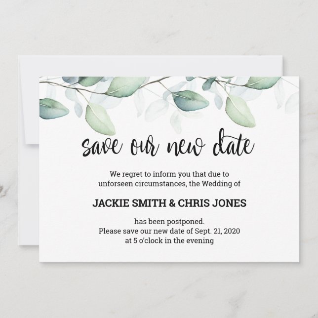 Save the New Date Wedding Announcement - Eucalyptu (Front)