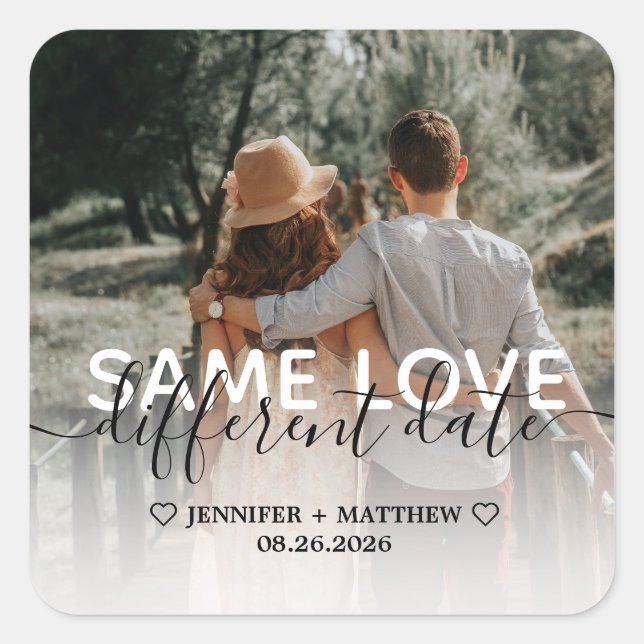 Save the New Date Wedding Photo Square Sticker (Front)