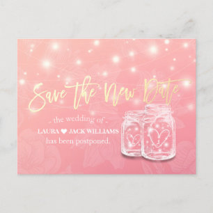 Save the New Date Wedding Postponement Mason Jars Announcement Postcard