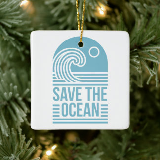 Save the ocean activist quotes blue aesthetic ceramic ornament