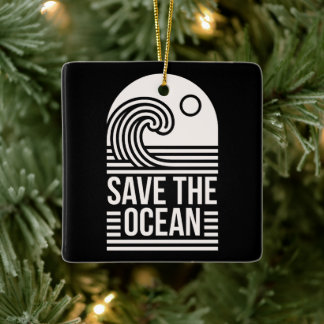Save the ocean protection conservation black ceramic ornament