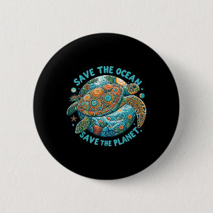 Save The Ocean Save The Planet Cute Sea Turtle 6 Cm Round Badge