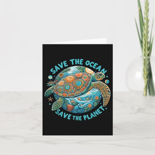 Save The Ocean Save The Planet Cute Sea Turtle  Card (Front)