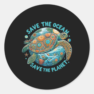 Save The Ocean Save The Planet Cute Sea Turtle  Classic Round Sticker