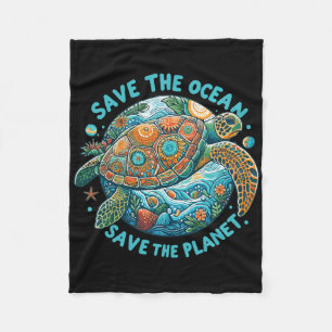 Save The Ocean Save The Planet Cute Sea Turtle  Fleece Blanket