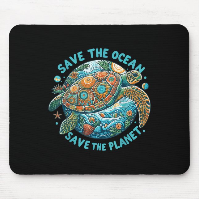 Save The Ocean Save The Planet Cute Sea Turtle  Mouse Mat (Front)