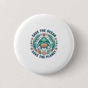 Save the Ocean Sea Turtle Vintage Engraving Shirt_ 6 Cm Round Badge