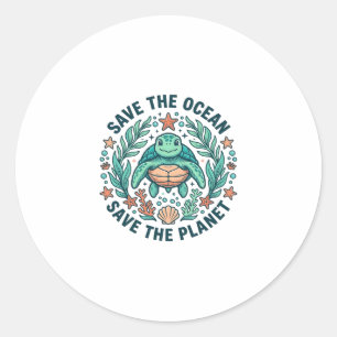 Save the Ocean Sea Turtle Vintage Engraving Shirt_ Classic Round Sticker