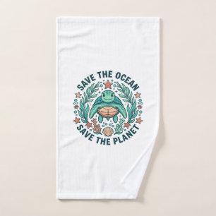 Save the Ocean Sea Turtle Vintage Engraving Shirt_ Hand Towel