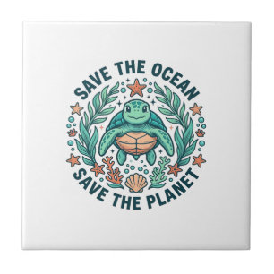 Save the Ocean Sea Turtle Vintage Engraving Shirt_ Tile
