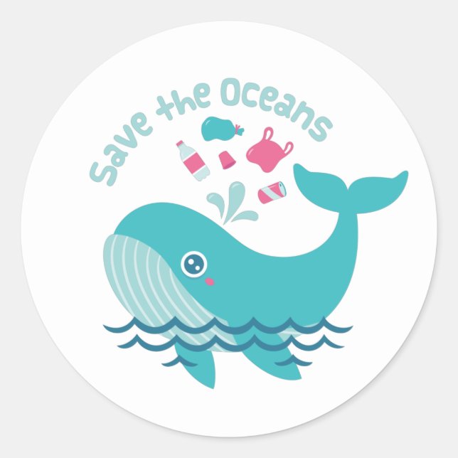 Save the Oceans, Cute Whale Plead Classic Round Sticker (Front)