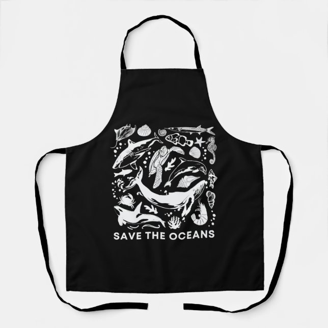 Save The Oceans-Whale Turtle Orca Climate Change-S Apron (Front)