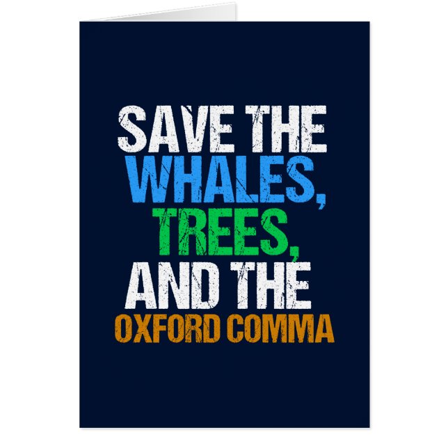 Save the Oxford Comma Funny Grammar Card (Front)
